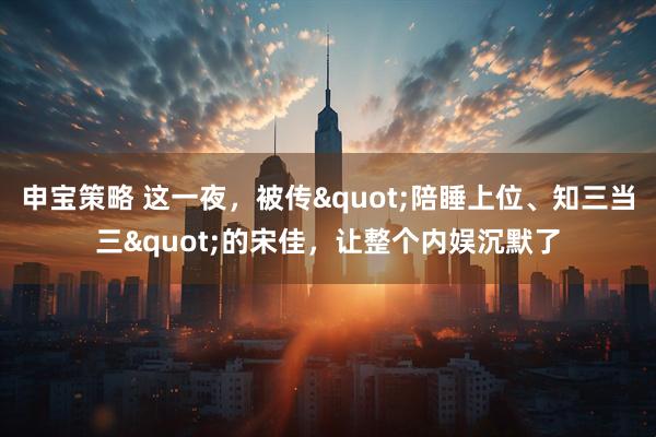 申宝策略 这一夜，被传"陪睡上位、知三当三"的宋佳，让整个内娱沉默了